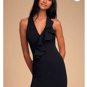 NWT Lulus Arietta Black Ruffled Bodycon Mini Dress